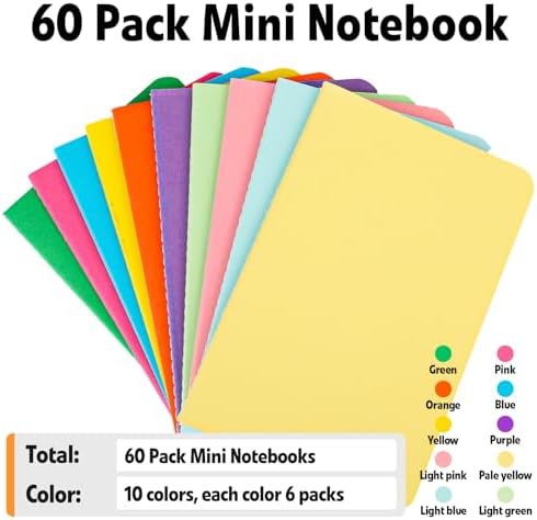 YesBes 60 Pack Small Mini Notebook Bulk, 3.5x5.5 Lined Pocket Notebook with Colored Cover, 10 Colors 24 Sheets (48 Pages) Small Journals for Traveler, Students, School Supplies - Image 6