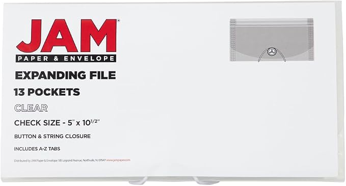 JAM PAPER Accordion Folders - 13 Pocket Plastic Expanding File - Check Size - 5 x 10 1/2 - Clear - 2/Pack - Image 9