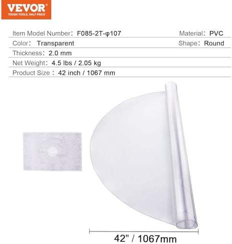 VEVOR Plastic Table Cover, 42 x 42 Inch 2.0 mm Thick Clear Round PVC Desk Mat Protector, Waterproof & Easy Cleaning Desk Pad Tablecloth, for Office, Dresser, Dining Room, Night Stand - Image 7