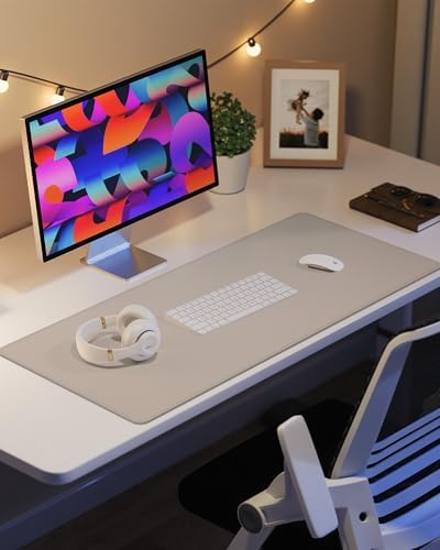 AFIING Desk Pad Protector 23.6" x 13.7" - Non-Slip Waterproof PU Leather Desk Mat for Mouse, Keyboard, Laptop, Office and Home Workspace (Beige) - Image 6