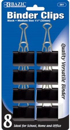 BAZIC Medium 1 1/4" (32mm) Black Binder Clip (8/Pack) (Case of 24) by BAZICProducts