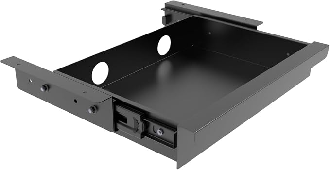 Under Desk Mounted Sliding Pull-out Drawer, W 15.3" x D 8.8" | Storage Organizer for Sit Stand Workstation, Metal, Black (Medium) - Image 9