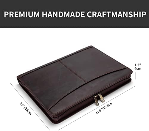 Genuine Leather Portfolio with Front Pocket for Men and Women, Zippered Padfolio Binder 8.5 x 11 Legal Pad Notebook Holder, Fits 13” Laptop, Professional Work File Case, Dark Brown - Image 7