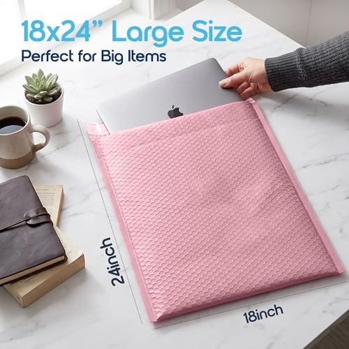 Light Pink Bubble Mailers 18x24, Poly Padded Envelopes #9, 20 Pack - Image 3
