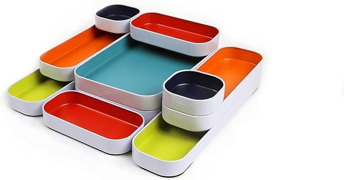 Three by Three Seattle Metal Drawer Organizer Tray Set, 10-Pc (Assorted) | Colorful food-safe metal bins; soft non-scratch base; organize utensils, makeup & supplies across every room - Image 8
