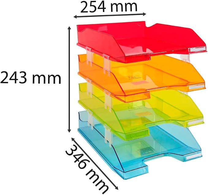 Exacompta - Ref 113299SETD - Linicolor Stackable Letter Tray Combo Midi (Set of 4) - 347 x 255 x 244mm, Suitable for A4+ Documents, 12 Spacers Included - Assorted Colours - Image 3