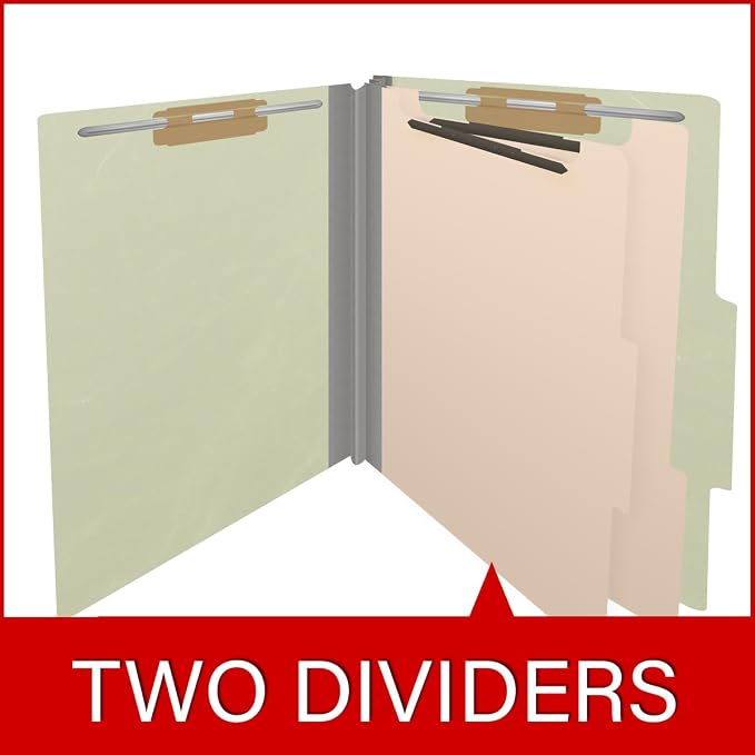 25 Pt. Pressboard Classification Folders, 2/5 Cut ROC Top Tab, Letter Size, 2 Dividers, Light Green (Box of 10) - Image 8