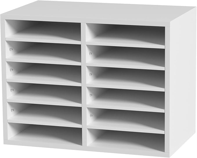 VEVOR Literature Organizers, 12 Compartments Office Mailbox with Adjustable Shelves, Wood Literature Sorter 20.4x12x16.1 inches for Office, Home, Classroom, Mailrooms Organization, EPA Certified White - Image 9