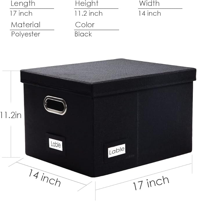File Organizer Box - Set of 1 Collapsible Decorative Linen Filing Storage Hanging File Folders with Lids Office Cabinet Letter/Legal Size Black (17x14x11.2 inch) - Image 7