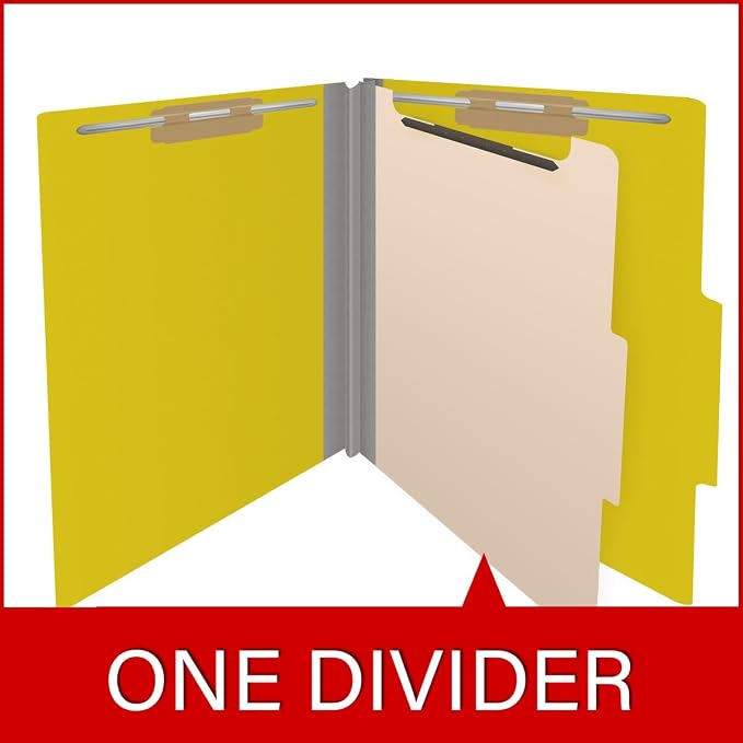 25 Pt. Pressboard Classification Folders, 2/5 Cut ROC Top Tab, Letter Size, 1 Divider, Yellow (Box of 10) - Image 8