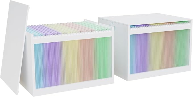 Bamboo Hanging File Organizer, Desktop File Box with Lids, 2 Pack, White | Removable Lid, Clear Acrylic Side Panels, 4 Hanging Folders Included, Helps Reduce Dust, Letter & Legal Size, Easy Assembly - Image 7