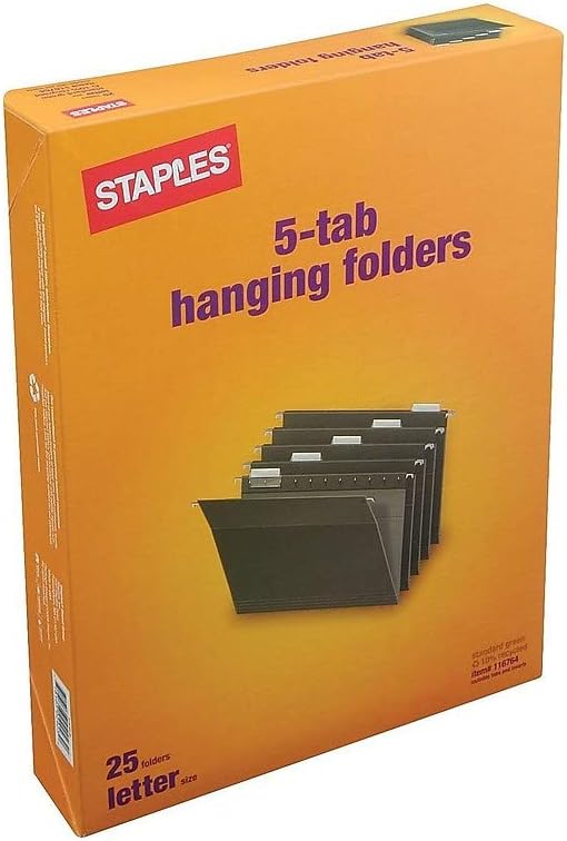 Staples Hanging File Folders, Letter Size, 1/5‑Cut Tabs, Standard Green, Includes Tabs & Paper Inserts – 25/Pack - Image 8