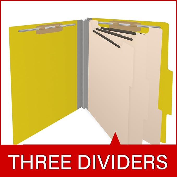 25 Pt. Pressboard Classification Folders, 2/5 Cut ROC Top Tab, Letter Size, 3 Dividers, Yellow (Box of 10) - Image 8