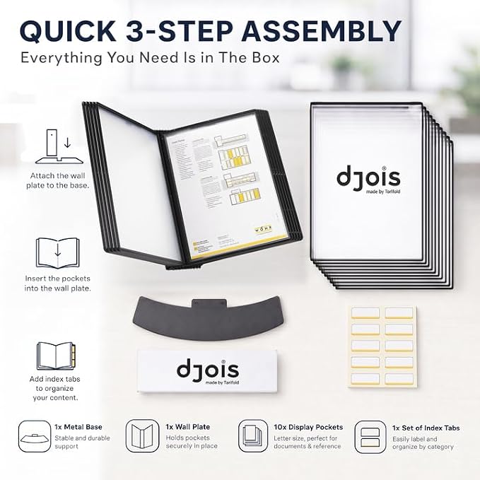 Tarifold Desktop Reference System, 10 Pockets with Easy-Load Design, Black | 10 Double-Sided Pockets, Holds 20 Letter-Size Sheets, Metal Base, Index Tabs, Easy to Assemble - Image 6