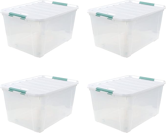 85 Qt Clear Plastic Storage Bins with Lids, 4 Pack Wheeled Boxes | Stackable & Nestable Large Storage Containers with Secure Latching Buckles, for Home, Office & Garage Organization - Image 7