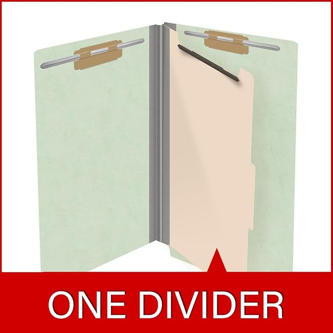 Ecom Folders Top Tab Pressboard Classification Folders | Legal Size 25 Pt Stock with 1 Divider | 2/5 Cut ROC Tab for Medical & Office Filing | 4 Filing Sections | Pale Green, Box of 10 - Image 8