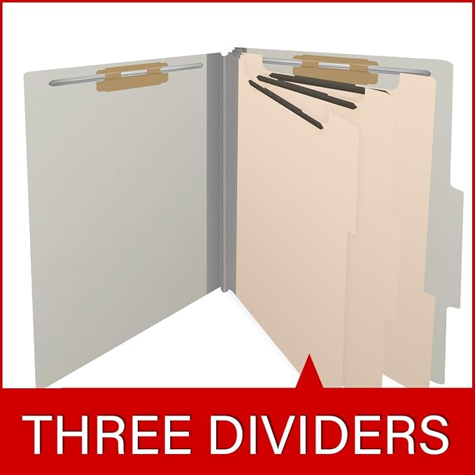 25 Pt. Pressboard Classification Folders, 2/5 Cut ROC Top Tab, Letter Size, 3 Dividers, Light Grey (Box of 10) - Image 8