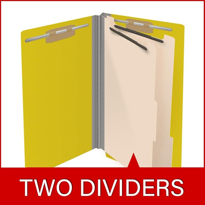 Ecom Folders End Tab Pressboard Classification Folders | Legal Size 25 Pt Stock with 2 Dividers and 2" Tyvek Expansion | Medical, Legal & Office Records Organizer | Yellow, Box of 10 - Image 8