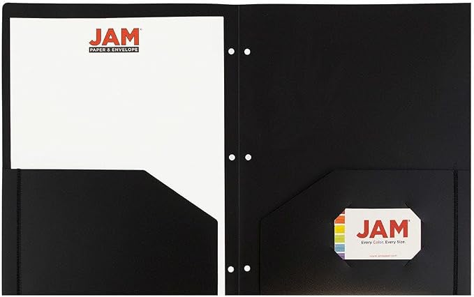 JAM PAPER Heavy Duty Plastic 3 Hole Punch Pocket Folders - Extra Tough School Folders - Black - 24/Pack - Image 5