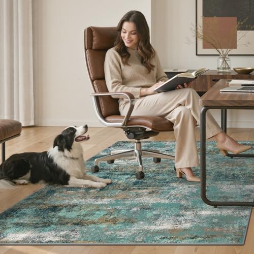 48"x60" Office Chair Mat for Hardwood Floor, Non-Slip Washable Teal Blue - Image 7
