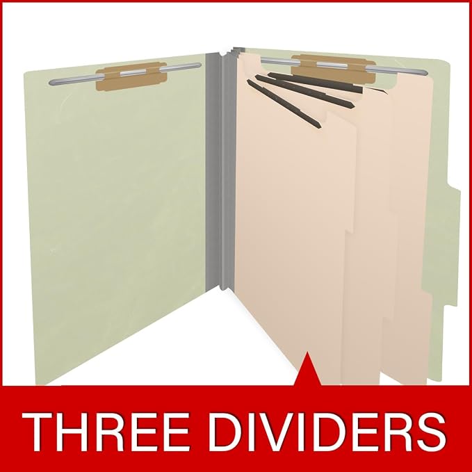 25 Pt. Pressboard Classification Folders, 2/5 Cut ROC Top Tab, Letter Size, 3 Dividers, Light Green (Box of 10) - Image 8