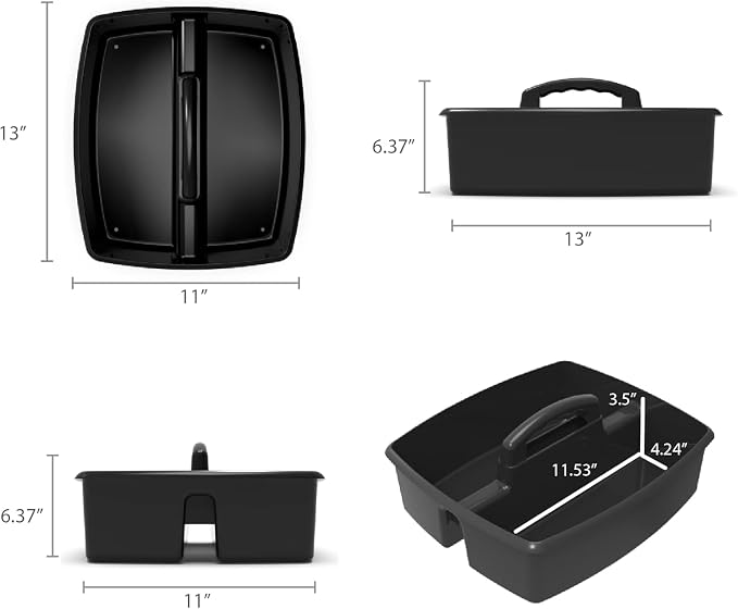 Storex 2-Compartment Large Cleaning Caddy – Multipurpose Supply Organizer with Handle - Black, 1-Pack (00973A06C) - Image 6
