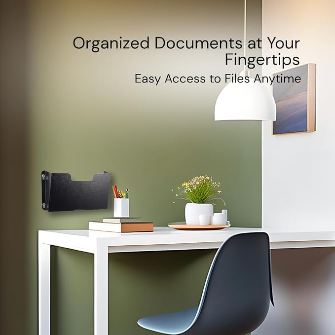 DR POCKET RACK Wall Mount File Holder, Single Pocket Letter Size, Black Metal Office Document Organizer - Image 7