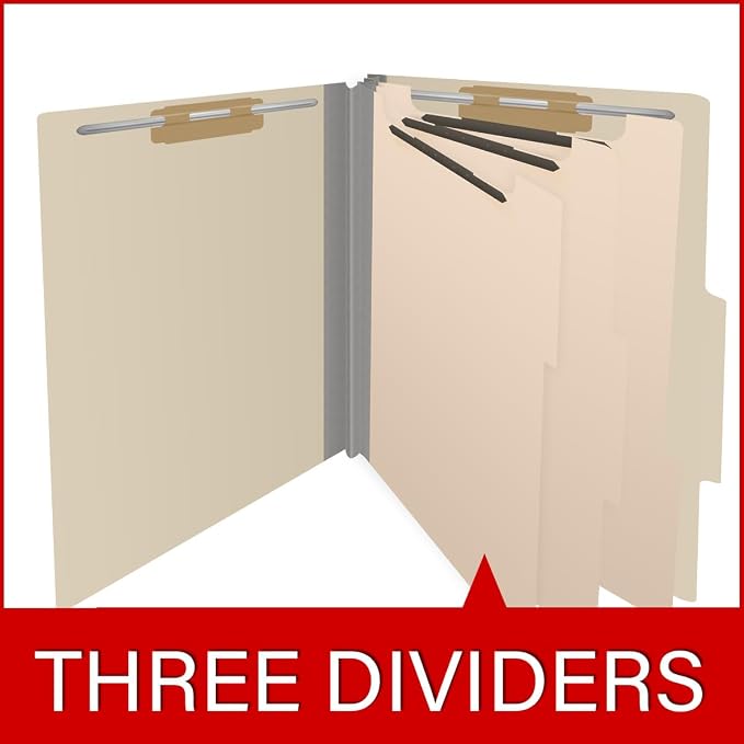 18 Pt. Manila Classification Folders, Full Cut Top Tab, Letter Size, 3 Dividers (Box of 10) - Image 8