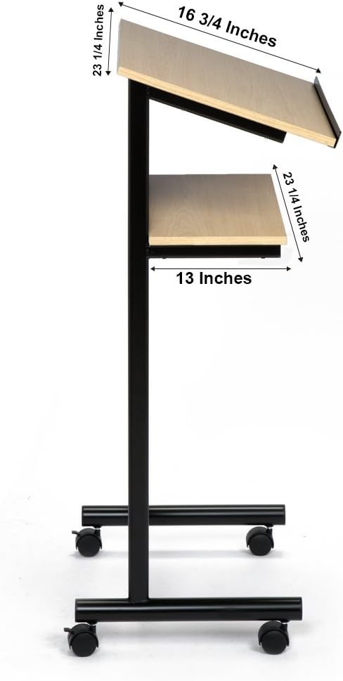 Wheeled Lectern - Standing Desk with Storage Shelf - Beech/Black - Ideal for Presentations and Laptop Use - Image 9