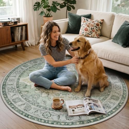 4FT Round Office Chair Mat for Hardwood Floor, Non-Slip Washable Green - Image 7