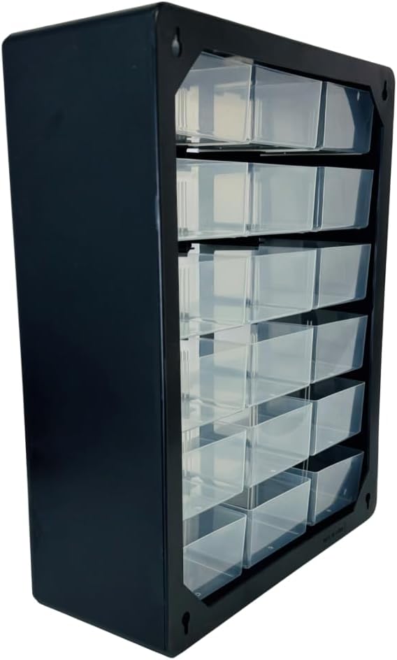 Homak 18-Drawer Parts Organizer, Black, Wall Mountable, Clear Plastic Drawers, HA01018001 - Image 8