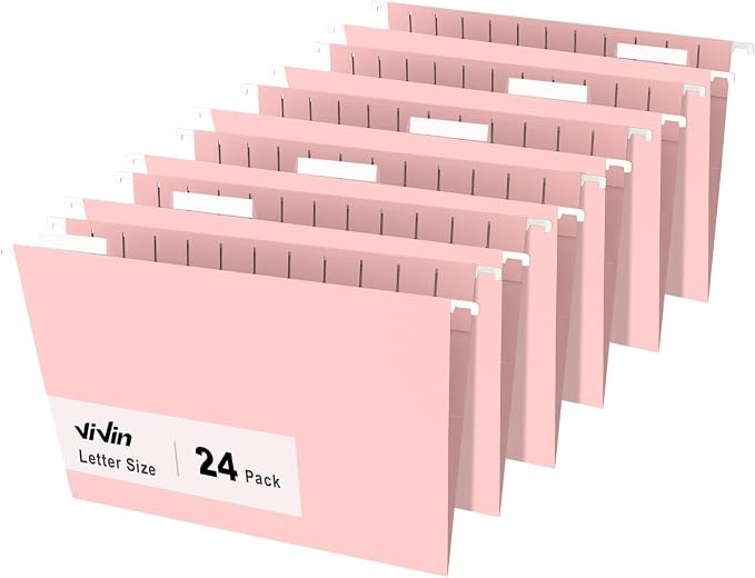 ViVin Hanging File Folders 24 Pack,Letter Size with 1/5-Cut Adjustable Tabs, Pink, Reinforced File Organizer for Office Desk, Home Filing Cabinet & School Drawer - Image 6