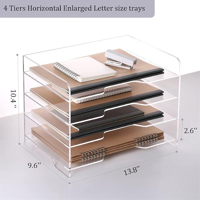 HeZone Acrylic Desk Organizer, 4 Tier Paper Tray, Clear Letter Tray, Office Accessories - Image 8