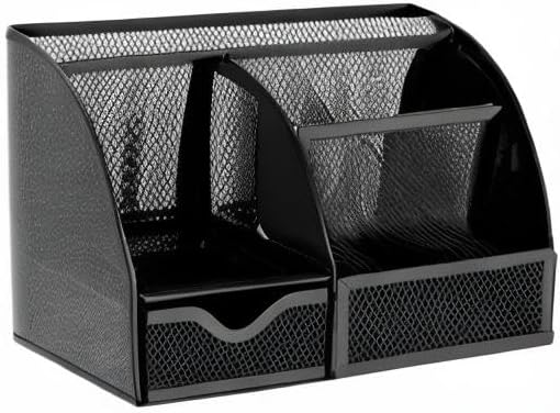 Exerz Desk Organizer 7 Compartment Pencil Holder Office Tidy Caddy Black | Metal Mesh Caddy for Pens Notes Paper Clips and Small Desk Items Compact Stylish for Home Office Study - Image 10