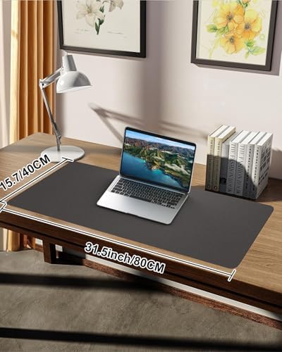 Small Desk Mat,Leather Desk Pad Protector,Desk Mouse pad,Office Desk mat,Laptop Mat for Desk, Non-Slip PU Leather Desk Blotter,Waterproof Desk Writing Pad for Office/Home(31.5"x15.7",Dark Grey) - Image 7