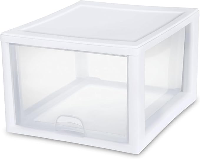 Sterilite 27 Qt Stacking Drawer, Clear Plastic Storage Organizer, 4 Pack | White Frame, Stackable Modular Clear Plastic Drawers & Containers for Clothing, Accessories, Craft Supplies, Shoes or Linens - Image 9