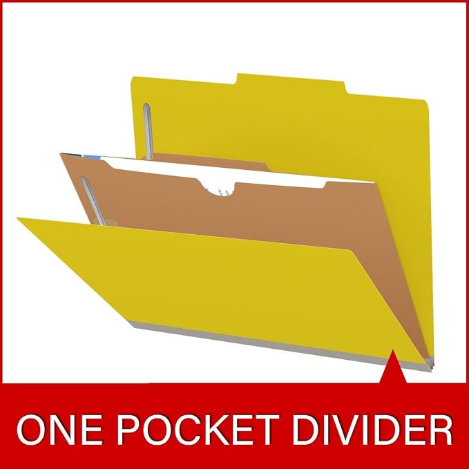 25 Pt. Pressboard Classification Folders, 2/5 Cut ROC Top Tab, Letter Size, 1 Pocket Divider, Yellow (Box of 10) - Image 8
