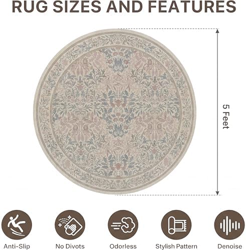 5FT Round Office Chair Mat for Hardwood Floor, Non-Slip Washable Beige Pink - Image 6