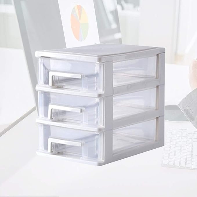 STOBOK 2pcs Transparent Drawer Type Storage Box Layers Mini Organizer for Cosmetics Sundries White Clear Plastic Makeup Storage for Desktop - Image 9
