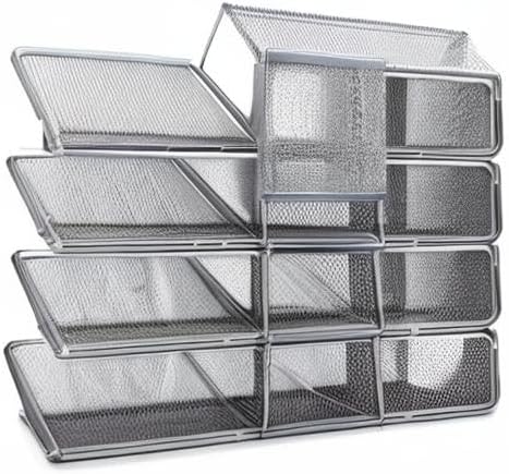 EXERZ Paper Trays Stackable 6pcs including 4 x Sorters, 1 x Top Tray,1 x Side Basket - Metal Desk Organiser/File Holder - Office, School - Image 10