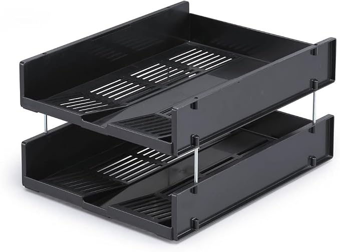 Durable OPTIMO Recycled Plastic Stackable Letter Tray File - A4+ Grey - Perfect for Storing Important Documents on Your Desktop - Space Saving in Tray System - Image 2