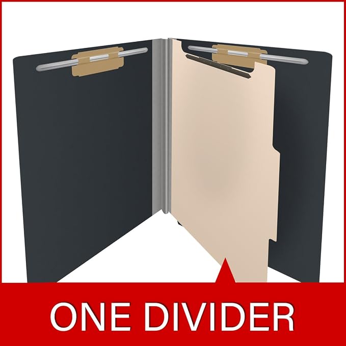 Pressboard Classification Folders, Full Cut End Tab, Letter Size, 1 Divider, Black (Box of 10) - Image 8