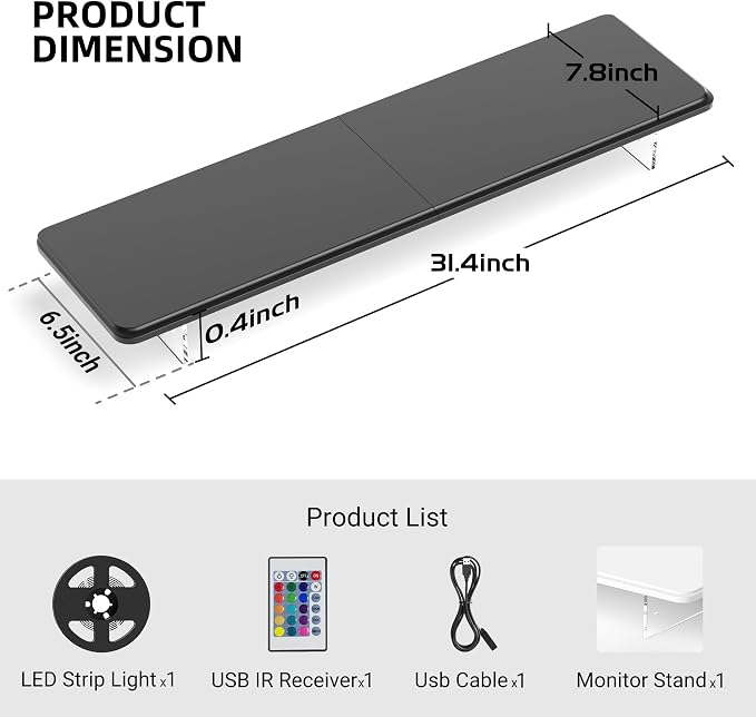 AFOOYO Monitor Stand Riser,31.5-Inch LED Light Wood Computer Monitor Stand with Adjustable Acrylic Legs,Desk Accessories Desktop Organizer Stand for, Computer,Laptop,Printer,PC TV Screen Riser,Black - Image 7