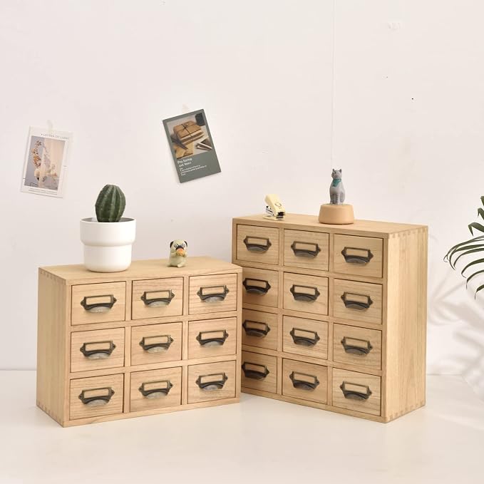 KIRIGEN Wooden Desk Organizer with 9 Drawers, Storage Cabinet, Natural | Solid Wood Desktop Organizer with Metal Label Handles for Office Supplies, Crafts, Tea Bags, Makeup, Fully Assembled - Image 9