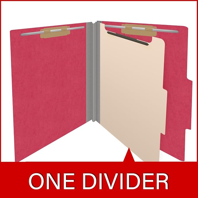 Heavy Duty End Tab Color Folders, 2/5 Cut ROC Top Tab, Letter Size, 1 Divider, Red (Box of 10) - Image 8