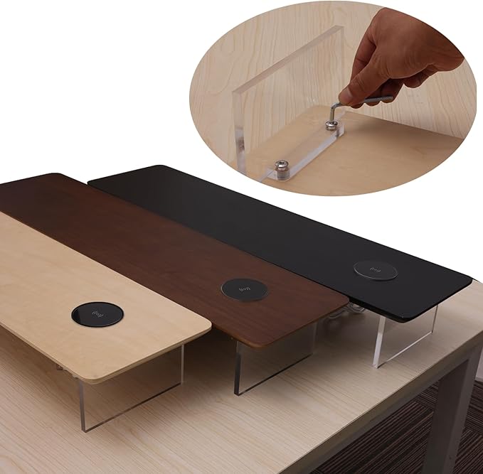 SUIBIAN Elegant Wood & Acrylic Monitor Stand with 15W Wireless Charging – 31.5" Large Desk Riser for Ergonomic View, Desktop Organizer, Laptop & PC | Modern Floating Design(Walnut Wood) - Image 6