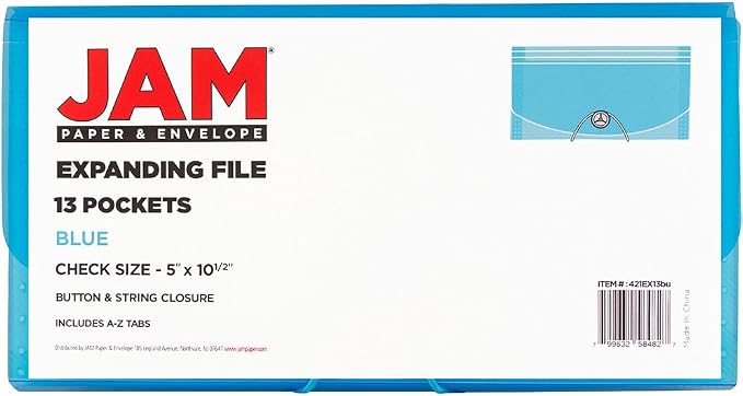 JAM PAPER Accordion Folders - 13 Pocket Plastic Expanding File - Check Size - 5 x 10 1/2 - Blue - 2/Pack - Image 5