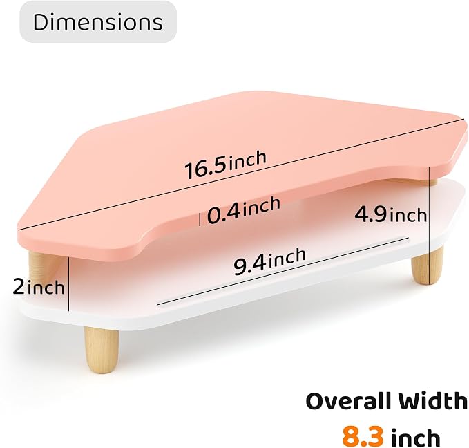 AFOOYO Monitor Stand Riser,2 Tier Corner Wood Sturdy 16.5In Computer Stand, Multi-Purpose Desktop Storage Stand for Laptop,PC,iMac,Printer,Computer,Pink - Image 7