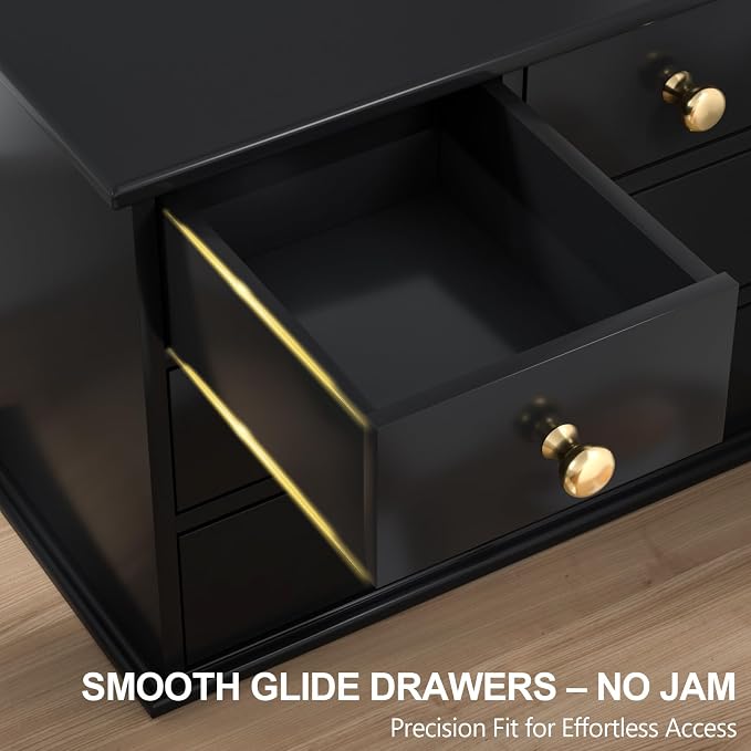 Oak Desk Organizer with Drawers, Durable Wooden Desktop Storage Box | 5 Drawer Tabletop Organizer with Metal Handles & Non-Slip Pads for Office, Bedroom, Bathroom, Vanity & Makeup Storage, Black - Image 6