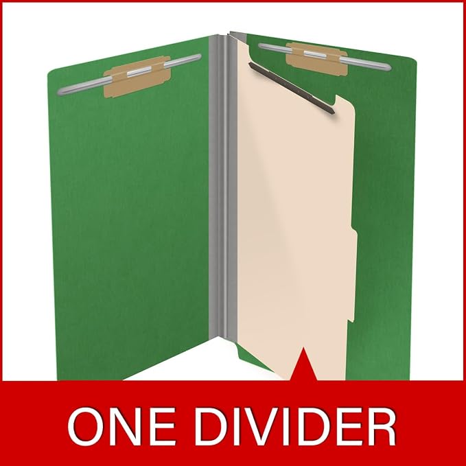 Ecom Folders Top Tab Pressboard Classification Folders | Legal Size 25 Pt Stock with 1 Divider | 2/5 Cut ROC Tab for Medical & Office Filing | 4 Filing Sections | Moss Green, Box of 10 - Image 8